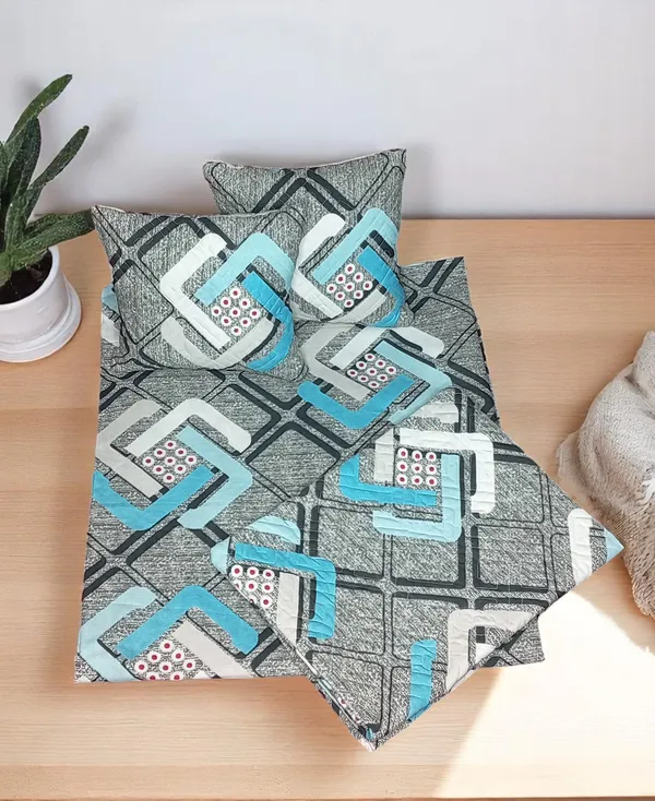 Heavy_Cotton_Soft_5pc_bedsheet_set_(1_Double_Size_Bedsheet_+_2_Quilted_Pillow_Covers_+_2_Quilted_Cushion_Cover_with_filler)_Multicolor_five_piece_set