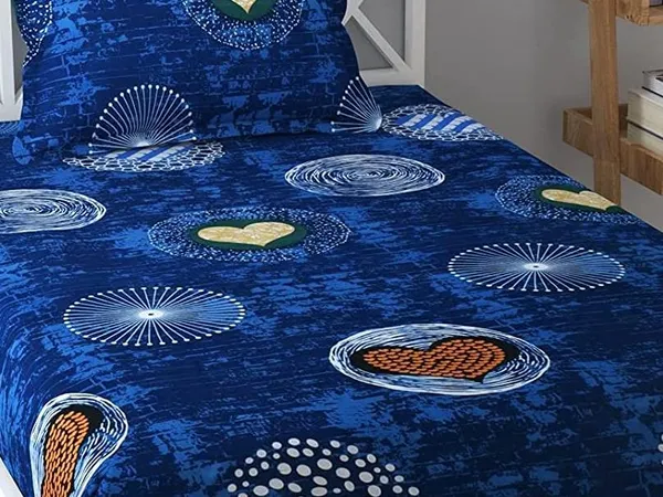 220TC_Elastic_Fitted_100%_Cotton_Feel_Printed_King_Size_Single_Bed_Bedsheet_with_1_Pillow_Cover_(36"x78"_Upto_6"_Mattress)_Blue_Dots