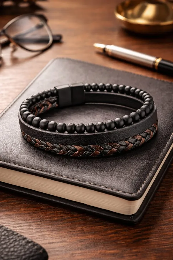 Bracelet_for_Men_Black_Leather_Bracelet_for_boys_Magnetic-Clasp_Leather_Mens_Beads_Evil_eye_Bracelets_for_Men_Stylish_Combo_Silver_Stainless_Steel_Birthday_Gift_Anniversary_Husband