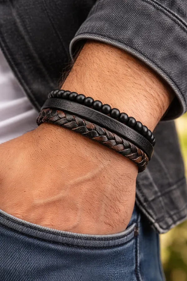Bracelet_for_Men_Black_Leather_Bracelet_for_boys_Magnetic-Clasp_Leather_Mens_Beads_Evil_eye_Bracelets_for_Men_Stylish_Combo_Silver_Stainless_Steel_Birthday_Gift_Anniversary_Husband