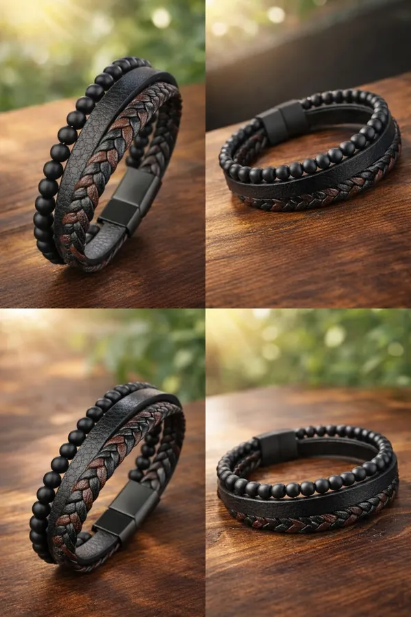 Bracelet_for_Men_Black_Leather_Bracelet_for_boys_Magnetic-Clasp_Leather_Mens_Beads_Evil_eye_Bracelets_for_Men_Stylish_Combo_Silver_Stainless_Steel_Birthday_Gift_Anniversary_Husband