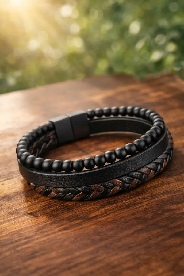 Bracelet_for_Men_Black_Leather_Bracelet_for_boys_Magnetic-Clasp_Leather_Mens_Beads_Evil_eye_Bracelets_for_Men_Stylish_Combo_Silver_Stainless_Steel_Birthday_Gift_Anniversary_Husband
