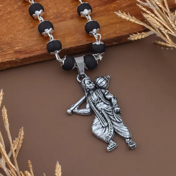 Karungli_Wood_Orignal_Silver_Cap_mala_with_Lord_Hanuman_Pendent_54_bead