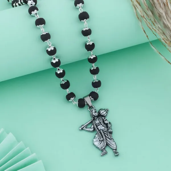 Karungli_Wood_Orignal_Silver_Cap_mala_with_Lord_Hanuman_Pendent_54_bead