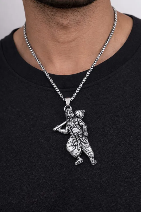 Silver_Plated_Hanuman_Ji_Pendant_with_stainless_steel_chain_Necklace_
