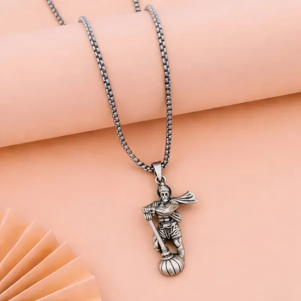 University_Trendz_Men's_Silver_Plated_Lord_Hanuman_Pendant_Necklace