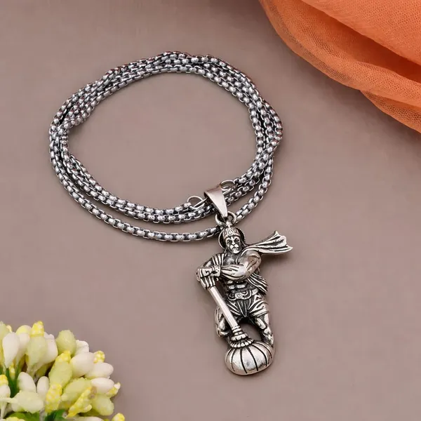 University_Trendz_Men's_Silver_Plated_Lord_Hanuman_Pendant_Necklace
