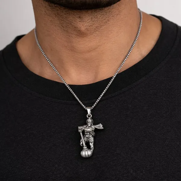 University_Trendz_Men's_Silver_Plated_Lord_Hanuman_Pendant_Necklace