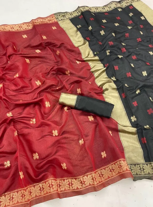 Blooming_Red_Cotton_Silk_Saree_With_Wonderful_Blouse_Piece