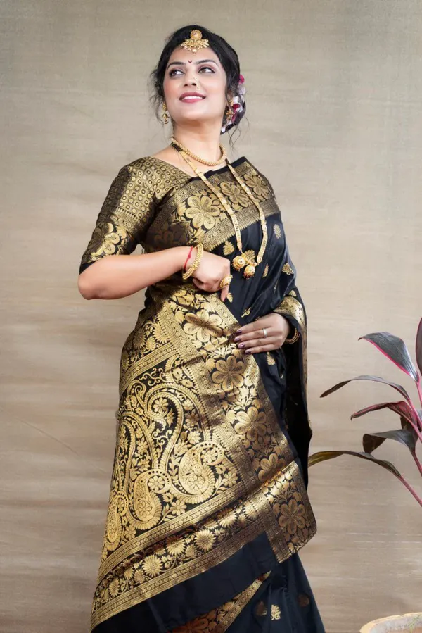 Outstanding_Black_Soft_Banarasi_Silk_Saree_With_Lovely_Blouse_Piece