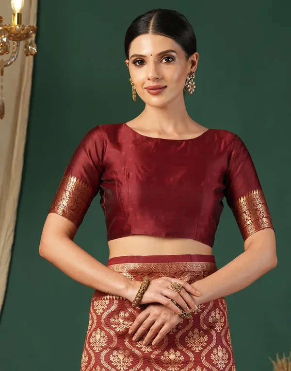 Quintessential_Maroon_Soft_Banarasi_Silk_Saree_With_Nemesis_Blouse_Piece