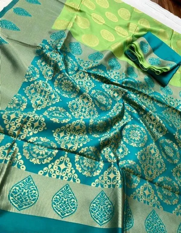 Outstanding_Green_Soft_Banarasi_Silk_Saree_With_Angelic_Blouse_Piece
