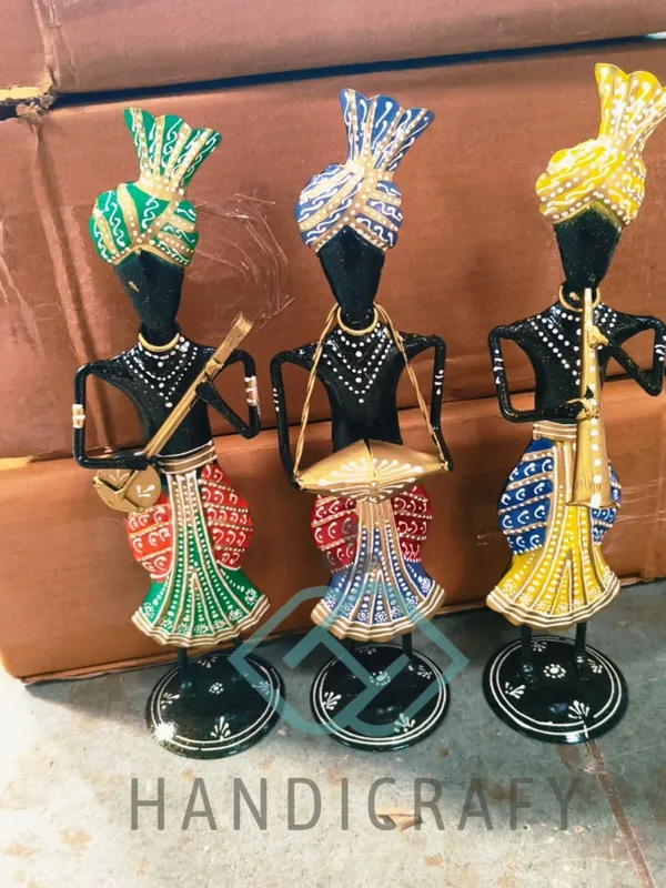 Metal_Muscian_Playing_Sittar__Showpiece,Table_Decor,Home_Decor_Set_Of_Three