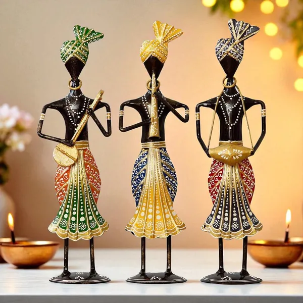 Metal_Muscian_Playing_Sittar__Showpiece,Table_Decor,Home_Decor_Set_Of_Three
