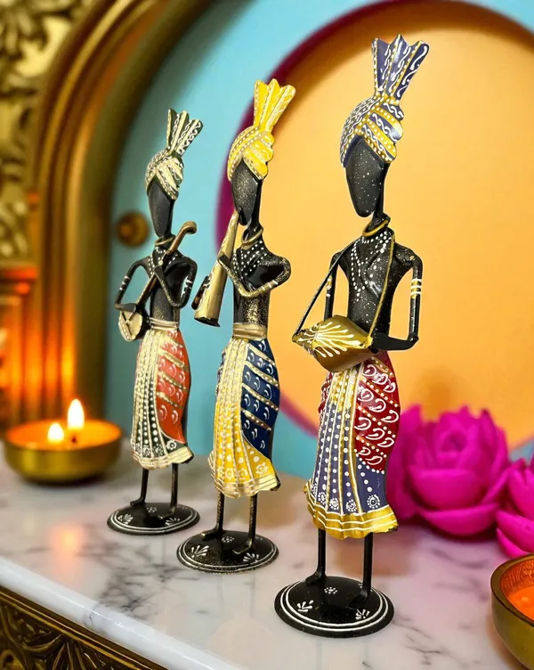 Metal_Muscian_Playing_Sittar__Showpiece,Table_Decor,Home_Decor_Set_Of_Three