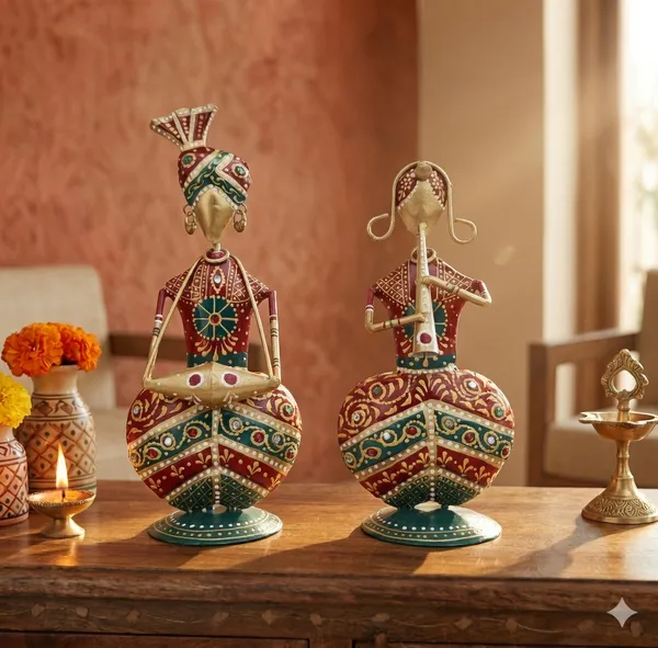 Handcrafted_Metal_Rajasthani_Tribal_Couple_Musician_Sitting_Showpiece_Set_of_2_(9_Inch)