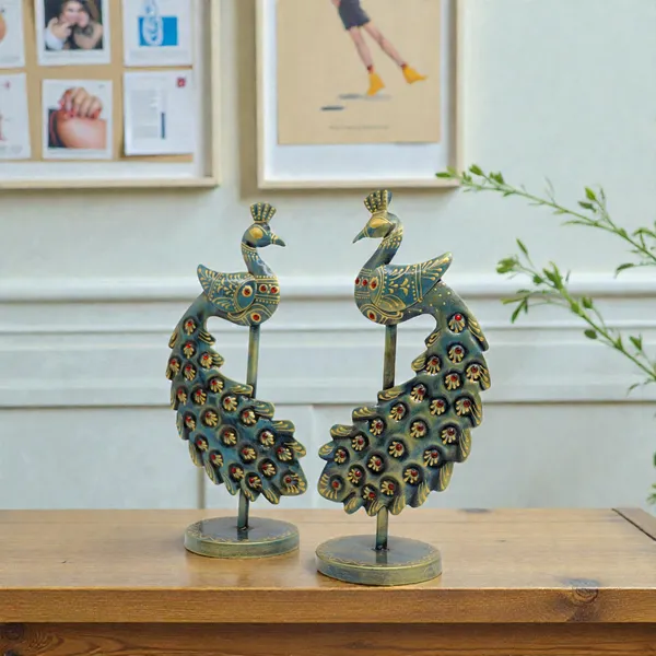 Handcrafted_Metal_Peacock_Pair_Showpiece_|_Iron_Bird_Figurines_|_25_×_13_cm_Antique_Home_Decor