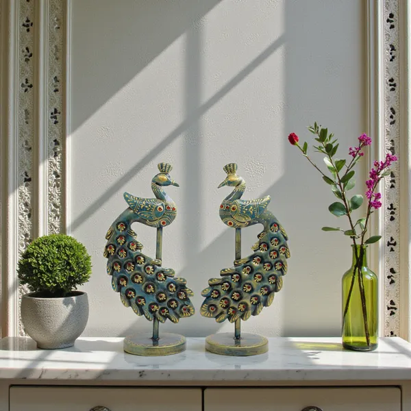 Handcrafted_Metal_Peacock_Pair_Showpiece_|_Iron_Bird_Figurines_|_25_×_13_cm_Antique_Home_Decor