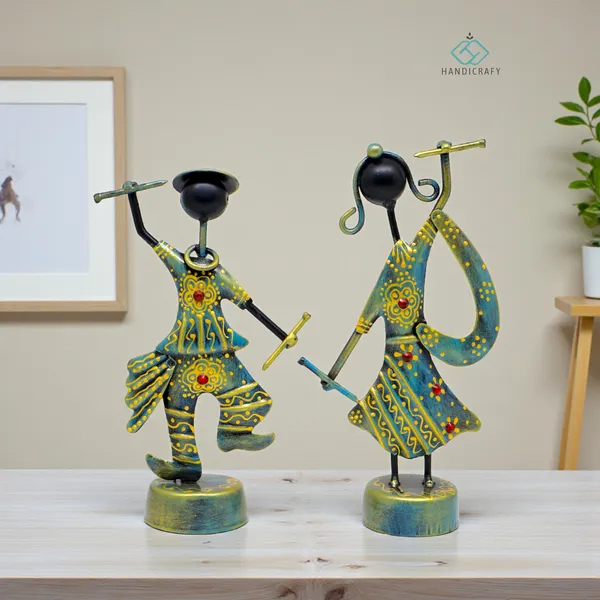 Handicrafy_Metal_Dandiya_Dancing_Couple_Showpiece_Set_of_2_|_Rustic_Blue–Gold_Handcrafted_Iron_Figurines_|_Traditional_Home_Decor_Statue_(15×_10CM_/_6_×_4_Inch)