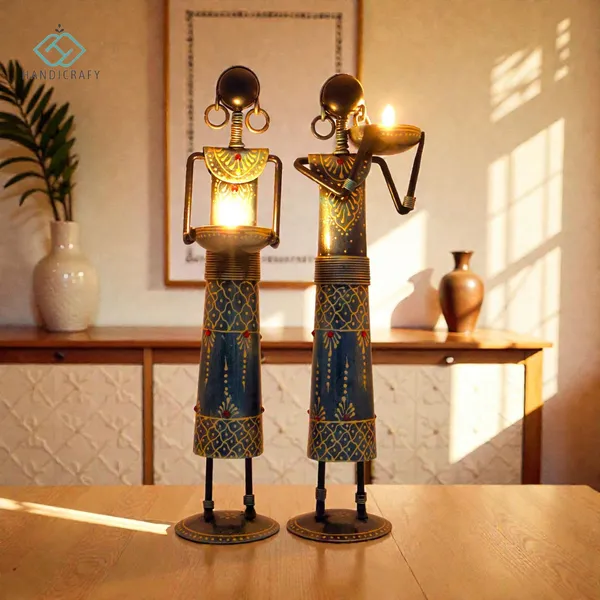 Handicrafy_Rustic_Blue_Tribal_Lady_Serving_Bowl_Figurines_–_Handcrafted_Metal_Home_Décor_Showpiece_Set