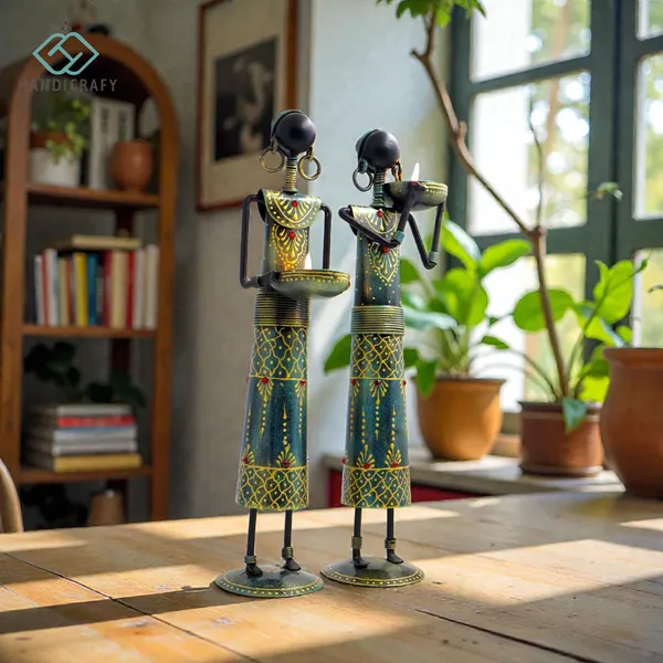 Handicrafy_Rustic_Blue_Tribal_Lady_Serving_Bowl_Figurines_–_Handcrafted_Metal_Home_Décor_Showpiece_Set