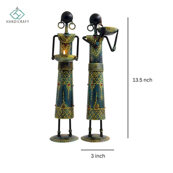 Handicrafy_Rustic_Blue_Tribal_Lady_Serving_Bowl_Figurines_–_Handcrafted_Metal_Home_Décor_Showpiece_Set