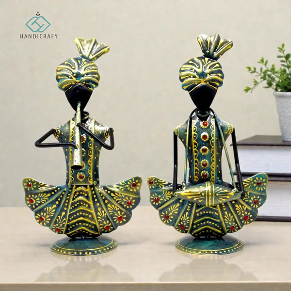 Handicrafy_Rustic_Blue_Tribal_Musician_Showpiece_Set_|_22.8_cm_Metal_Handmade_Home_Decor_Figurines_|_Ethnic_Table_Decor_Showpiece_Pair