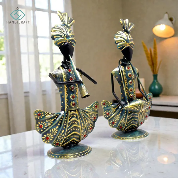 Handicrafy_Rustic_Blue_Tribal_Musician_Showpiece_Set_|_22.8_cm_Metal_Handmade_Home_Decor_Figurines_|_Ethnic_Table_Decor_Showpiece_Pair