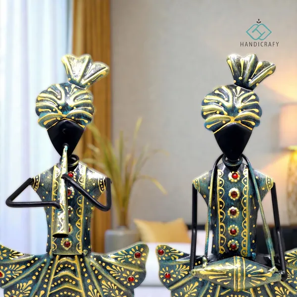 Handicrafy_Rustic_Blue_Tribal_Musician_Showpiece_Set_|_22.8_cm_Metal_Handmade_Home_Decor_Figurines_|_Ethnic_Table_Decor_Showpiece_Pair