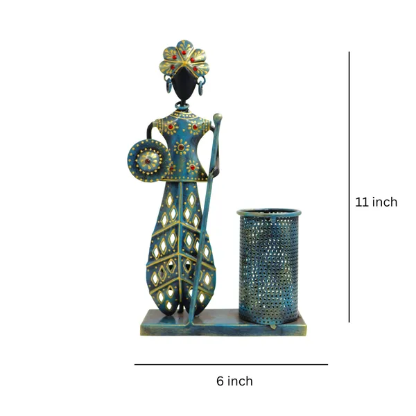 Handmade_Tribal_Musician_Metal_Pen_Stand_with_Holder_|_28_x_15_cm_Iron_Desk_Organizer_|_Ethnic_Home_&_Office_Decor_Showpiece