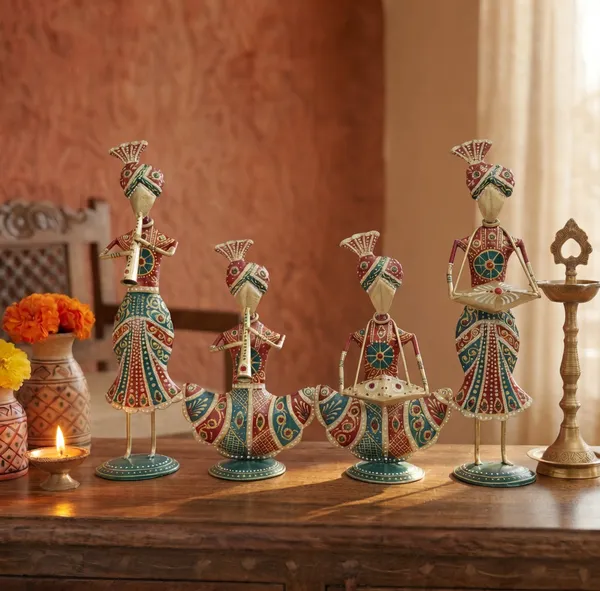 Handcrafted_Tribal_Musician_Showpiece_Set_of_4_(Standing_13_Inch_&_Sitting_9Inch)
