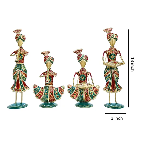 Handcrafted_Tribal_Musician_Showpiece_Set_of_4_(Standing_13_Inch_&_Sitting_9Inch)