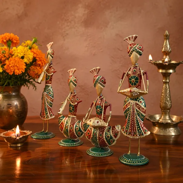 Handcrafted_Tribal_Musician_Showpiece_Set_of_4_(Standing_13_Inch_&_Sitting_9Inch)