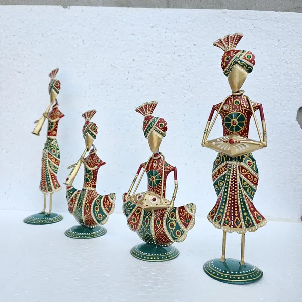 Handcrafted_Tribal_Musician_Showpiece_Set_of_4_(Standing_13_Inch_&_Sitting_9Inch)