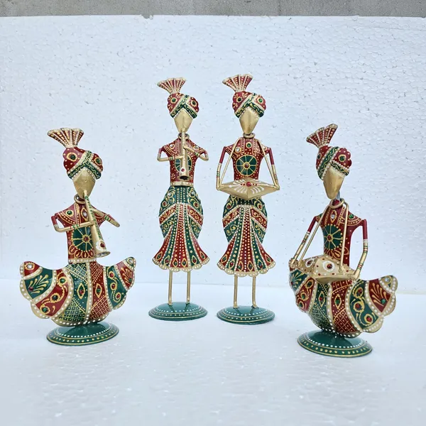 Handcrafted_Tribal_Musician_Showpiece_Set_of_4_(Standing_13_Inch_&_Sitting_9Inch)