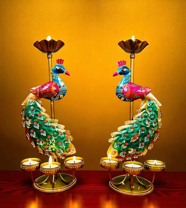 Tea_Light_Candle_Holder_Decorative_Peacock_Showpiece_Metal_Figurine_4_Candle_Diya_Burner_Slots_for_Living_Room,_Diwali_Gifts,_Home_Decor