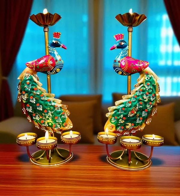 Tea_Light_Candle_Holder_Decorative_Peacock_Showpiece_Metal_Figurine_4_Candle_Diya_Burner_Slots_for_Living_Room,_Diwali_Gifts,_Home_Decor