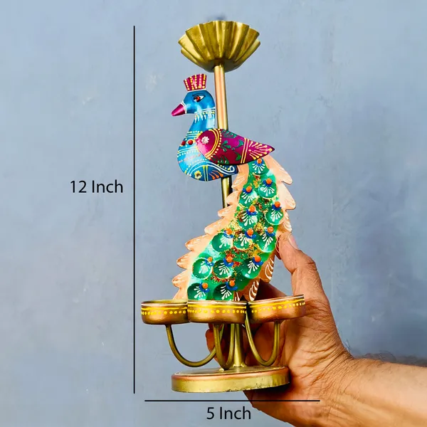 Tea_Light_Candle_Holder_Decorative_Peacock_Showpiece_Metal_Figurine_4_Candle_Diya_Burner_Slots_for_Living_Room,_Diwali_Gifts,_Home_Decor