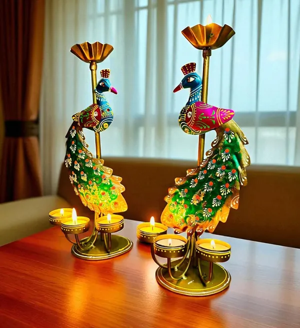 Tea_Light_Candle_Holder_Decorative_Peacock_Showpiece_Metal_Figurine_4_Candle_Diya_Burner_Slots_for_Living_Room,_Diwali_Gifts,_Home_Decor