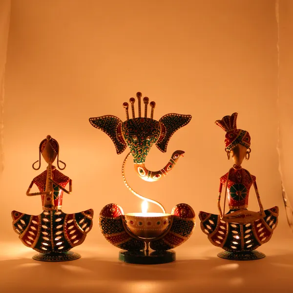 Metal_Rajasthani_Tribal_T-light_Musician_Sitting_Showpiece_with_Ganesh_Diya_Set_of_3_(11_Inch)