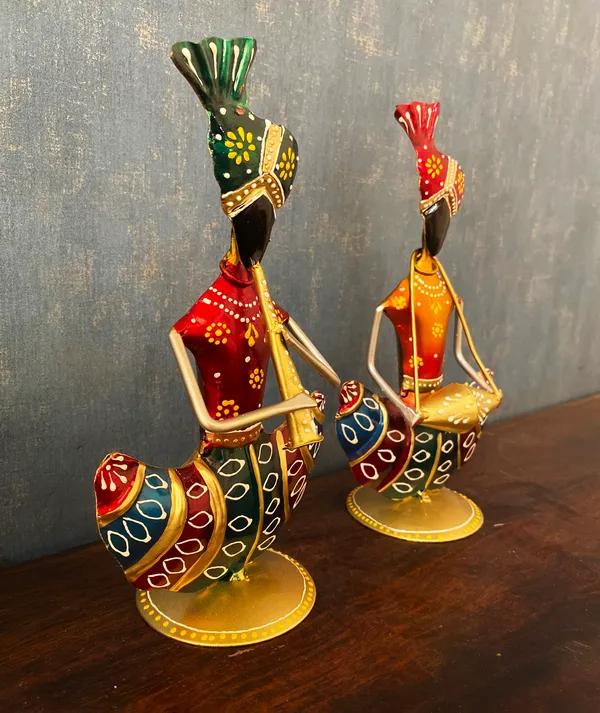 Metal__Multicolour__Musician_Table_Decor_Showpiece_Set_Of_2