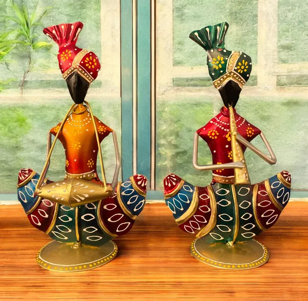 Metal__Multicolour__Musician_Table_Decor_Showpiece_Set_Of_2