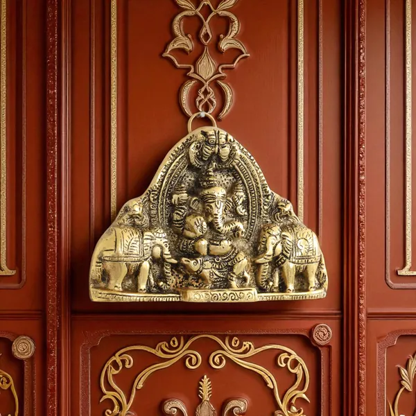 Ganesh_Wall_Hanging_with_Elephants_for_Door_Entrance_Decorative_Showpiece_-_12_cm_(Aluminium,_Gold)
