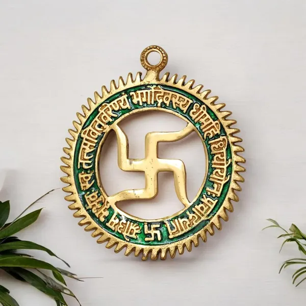 Gayatri_Mantra_with_Swastik_Wall_Hanging_in_Metal_for_Home_Decor,Metal_Handicraft_Swastic_Gayatri_Mantra_Wall/Door_Hanging_Religious_Handicraft_5.5_Inches_100_Grams_1_Piece