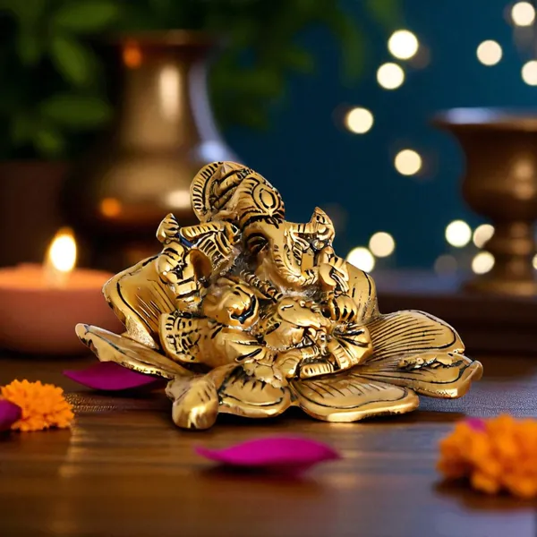 Gold_Plated_Antiques_Ganesha_Ji_On_Flower_For_Pooja_Room_Decorative_Showpiece_For_Home