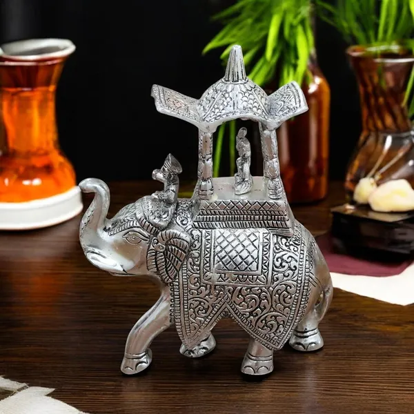 KridayKraft_Handcrafted_Metal_Elepant_Kondapalli_Maharaj_Ambari_Rajasthani_Rajwadi_Elephant_Showpiece_Statue,_24_Cm_Height,_900_Gm_Weight,_Intricate_Carvings,_Silver