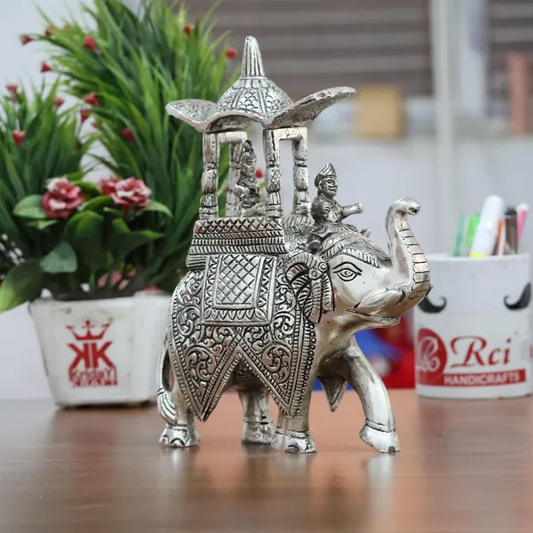 KridayKraft_Handcrafted_Metal_Elepant_Kondapalli_Maharaj_Ambari_Rajasthani_Rajwadi_Elephant_Showpiece_Statue,_24_Cm_Height,_900_Gm_Weight,_Intricate_Carvings,_Silver