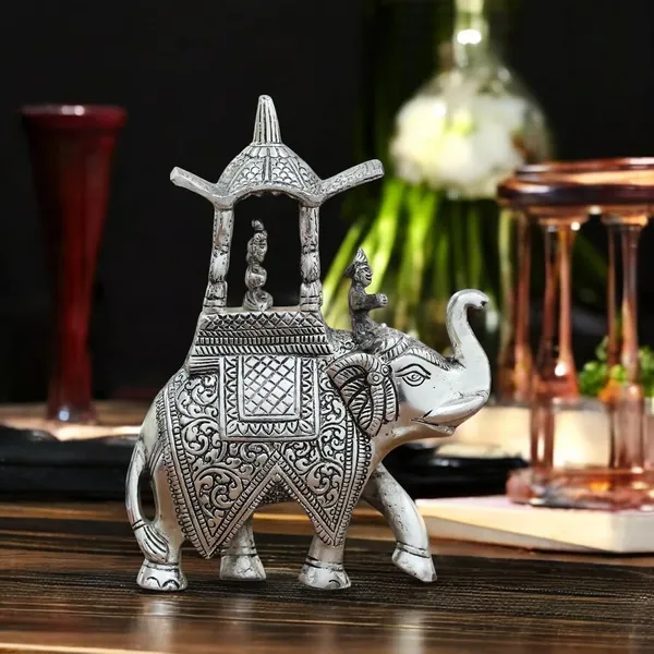 KridayKraft_Handcrafted_Metal_Elepant_Kondapalli_Maharaj_Ambari_Rajasthani_Rajwadi_Elephant_Showpiece_Statue,_24_Cm_Height,_900_Gm_Weight,_Intricate_Carvings,_Silver