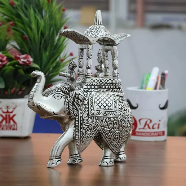 KridayKraft_Handcrafted_Metal_Elepant_Kondapalli_Maharaj_Ambari_Rajasthani_Rajwadi_Elephant_Showpiece_Statue,_24_Cm_Height,_900_Gm_Weight,_Intricate_Carvings,_Silver