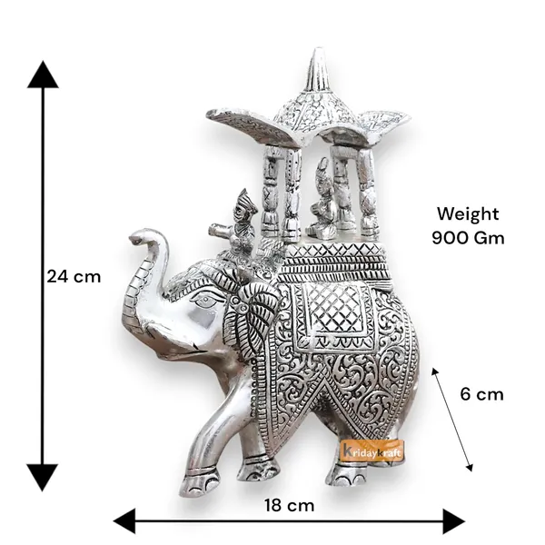 KridayKraft_Handcrafted_Metal_Elepant_Kondapalli_Maharaj_Ambari_Rajasthani_Rajwadi_Elephant_Showpiece_Statue,_24_Cm_Height,_900_Gm_Weight,_Intricate_Carvings,_Silver